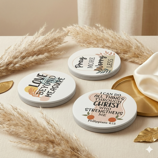 Inspirational Dual-Tone Jesmonite Coaster Set of 3| Handcrafted Stone-Matte Finish